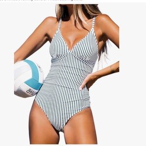 CUPSHE Women's One Piece Swimsuit Tummy Control V Neck Bathing Suit Large